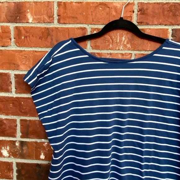 Chaps Womens 2X Keyhole Cutout Back Blue Stripe Batwing Short Sleeve Top - Picture 2 of 8